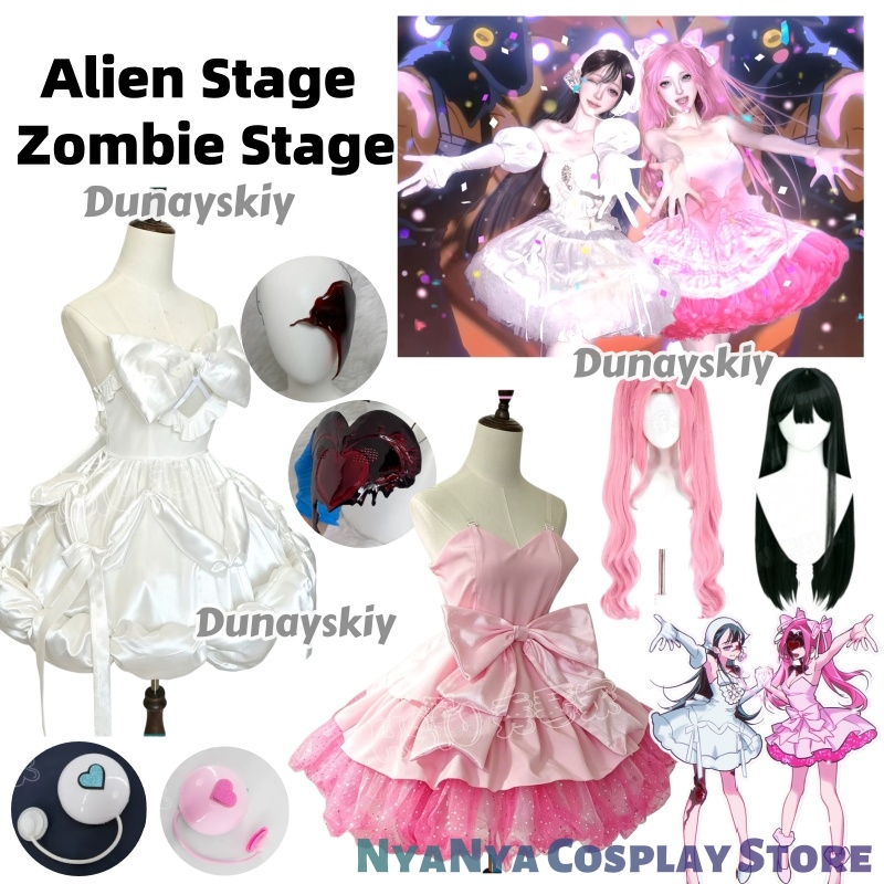 Cosplay Prop Bow - エイリアンステージゾンビステートミジコスプレ衣装ウィッグピンクミニドレスキュートビッグボウグリッターラッフルスカートアイドルステージ衣装フルセット