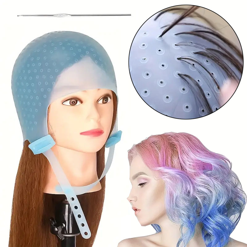 Hair Spray Color - 再利用可能なシリコーンヘアカラーリングハイライトキャップ金属フック付き耐熱染毛ツールサロン理髪チッピングキャップ
